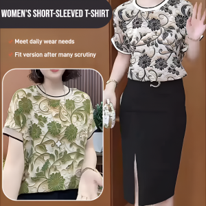 Three-dimensional flower flower style top Womens Short-Sleeved T-Shirt All-match Loose Tops for Middle-aged and Elderly People Mothers Day Gift