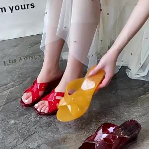 [Free Shipping] New Summer Crystal Sandals for Women Outdoor Non-Slip Wear-Resistant Thick-Soled Mid-High Heel Wedge Flat Sandals