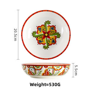 OMK Red Luca Series Ceramic 8 inch deep Dinner Plates Salad bowl