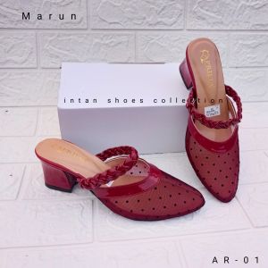 Aprilia sandal brukat wanita pesta kondangan/sendal wanita slip on anti licin/sandal hak tahu 5cm terbaru kekinian/sandal bustong brukat wanita/heels pesta wanita bisa cod