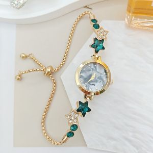 AKZDXE Adjustable Bracelet Watch Rhinestone Alloy Ladies Wristwatch Fashion Star Chain Watch for Women Girls