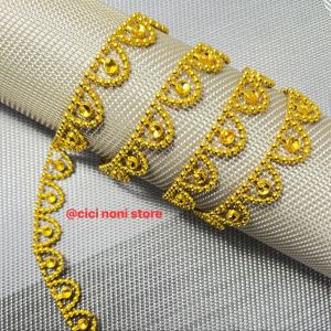 Diamond variasi jahit aplikasi renteng gold silver bulat per 50 cm