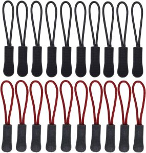 20 pcs Zip Pull Zip Tags Cord Pulls Zipper Extension for Backpack Red and Black