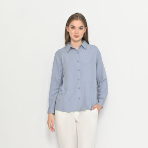 QUEENTIN Kemeja Casual Wanita 0314 Katun Rayon Polos Premium Lengan Panjang