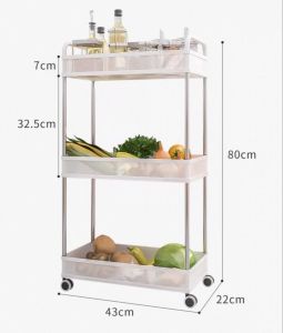 ✳️TSG65✳️ Multipurpose Metal 3 Tier Trolley Kitchen Storage Trolley Tray with Wheel Utility Rolling Cart Kitchen Rack Movable Trolley Cart Kitchen Shelf Kitchen Rack Snack Storage Rack Trolley Makeup Rack Cosmetics Rack Kitchen Utility Rolling Cart