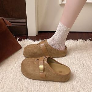 Free Shipping Retro-Style Thick-Soled Slip-On Sandals For Women 2026 Autumn New Collection Designed For Outdoor Wear With An Inner Height-Increasing Feature For Added Comfort