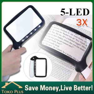 Magnifier Kaca Pembesar Dengan Lampu 5 LED Lipat 2 Dalam 1 Foldable Kaca Pembesar Untuk Membaca Magnifying Glass Lurus Plus Lampu LED
