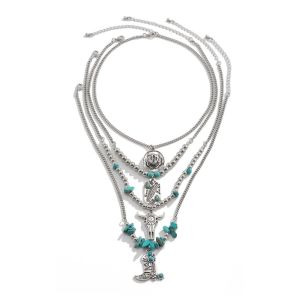 GOXBERK Aesthetic Western Country Necklace Cactus Antique Vintage Pendant Necklace Fashion Oxhead Turquoise Chain Choker Boys