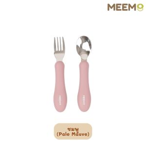 MEEM ชุดช้อนส้อมสแตนเลส ฝึกทานอาหารเด็ก ด้ามจับซิลิโคน ช้อนส้อมเด็ก รุ่น first step (Minimal series)