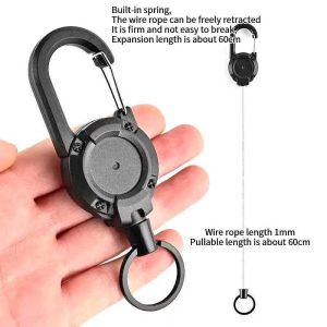 1PCS Metal Anti-Theft Easy Pull Elastic Rope Keychain Folding Key Ring Anti-Lost ID Card