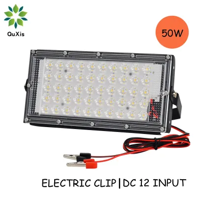 QuXis DC 12V LED Flood Light With Plug 50W White Light Outdoor IP65 Waterproof 110CM Cable Aligator Clip Spotlight Garden Lamp Waterproof LED Street Lamp for Garden Park Landscape Lighting