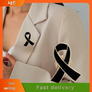 HB 1 5 10Pcs Black White Ribbon Brooch Funerals Memorial Pin For Woman Men Metal Ribbon Mourning Badge Suit Dress Shirt Accessories