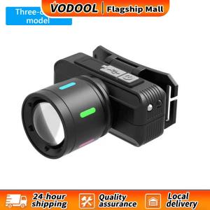 ไฟหน้าไฟหน้ากันไฟหน้าไฟไฟฉายซูมได้ซูมได้สำหรับการตั้งแคมป์กลางแจ้งวิ่งตกปลาปีนเขา