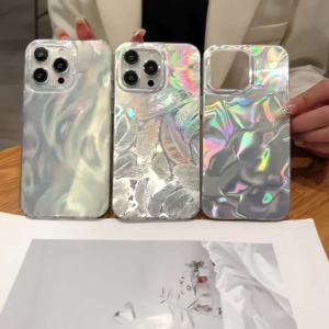 Bulu mewah Glitter sarung efon kes untuk iPhone 11 12 13 14 15 Pro Max 14 Plus kecerunan pelangi lembut perlindungan mudah alih kalis gegar