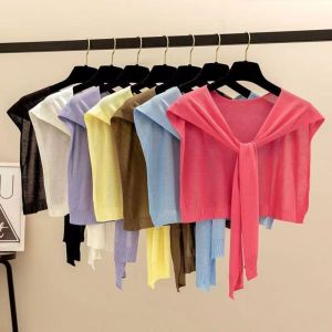 ZSDN MALL Áo choàng Khăn choàng dệt kim Mỏng Cape Khăn quấn cổ Retro Màu đơn sắc Cổ áo giả Phụ nữ