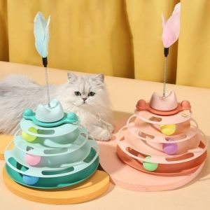 HEALMEYOU Interactive Cat Toys Intelligence Training Rotatable Pet Cat Turntable Balls  Feather Cat Amusement Plate Pet Supplies