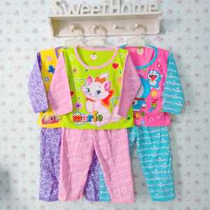 PROMO 3 PASANG STELAN PANJANG ANAK PEREMPUAN 3 BULAN-7 TAHUN/PIAMA ANAK PERMEPUAN/BAJU TIDUR ANAK PEREMPUAN