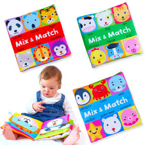 KiddoZone Animal Matching Cloth Book Cartoon Early Education Baby Cloth Book Learning Cognitive Pop-up Book Animal Face Cloth Books