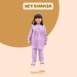 Setelan Anak Cewek Khanza Linen Hooneybee Junior Warna Lilac Size 2-10 T