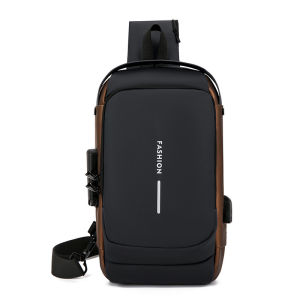Locomotive chest bag Men Anti-theft Lock Sling Bag Fashion Chest Pack Waterproof USB Crossbody Bag