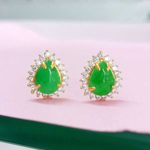 Bông tai xanh cẩm thach giọt nước viền đính đá cz zircon xung quanh sáng lấp lánh