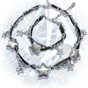 ELLIER Y2k Punk Bracelet Necklace Metal Chain PU Leather Star Pendant Bracelet Hip Hop Choker Multilayer Hand Rope Female