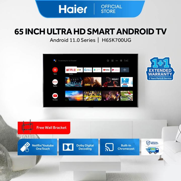 Haier H65K700UG 65 Inch 4K UHD Smart Android 11 TV (Netflix & Youtube One Touch, Google Playstore, Google Assistant, Google Chromecast Built in, Dolby Digital Decoding, HDR)