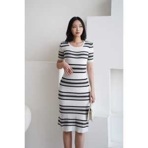 Ami Collection - Long Dress Giona Lengan Pendek / Dress Salur Rajut Lengan Pendek / Dress Kekinian