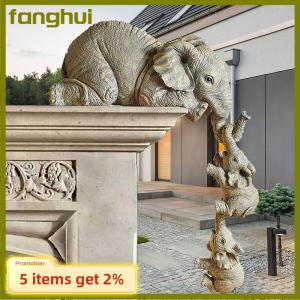 fanghui Nhựa trang trí thủ công 3-mảnh thực tế Voi Mẹ treo 2-em bé figur