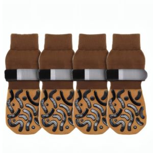 VICTORC 4pcs/set Waterproof Anti-Slip Dog Socks Adjustable Anti-Scratch Dog Shoes Soft reflective Dog Boots Outdoor Indoor