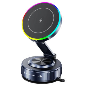 Wireless Car Charger 720 ° Rotate Vacuum Suction Bracket RGB Light Magnetic Phone Holder for iPhone 17~12 Fast Charging
