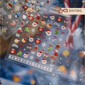 DAITING Dễ Thương Giáng Sinh Phong Cách Động Vật Gấu Con Chó Con In Bow Bông Tuyết Người Tuyết Giáng Sinh Cây Móng Tay Nghệ Thuật Dán Nữ Tính Phụ Nữ Móng Tay Trang Trí Quà Tặng