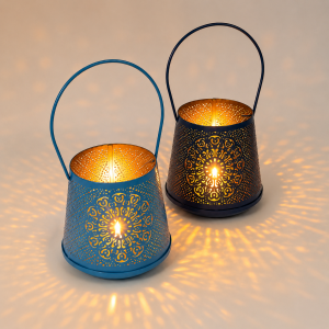 Decorative Metal Hanging Tealight Holder Lantern with Intricate Cutwork Design | Candle Holder for Home Decor (Size - 3* 7.5 Inch | Pack of 1 Pc)