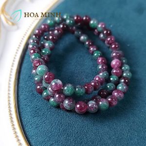 Vòng tay phong thủy đá Mã Não châu phi mã não xanh loang tím 6 li phối charm bạc lá phong hợp mệnh Mộc Hỏa hay Thủy | Hoa Minh Gem