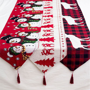 LUCKK 35*180cm Table Cloth Runner Christmas Tablecloth Xmas Tree Elk Snowman Plaid Printed Dinner Table Cover New Year Party Decorations