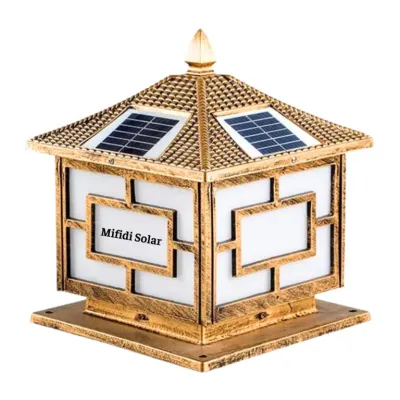 Đèn năng lượng mặt trời trụ cổng họa tiết cây tùng cao cấp sáng trên 12h chính hãng Mifidi Solar tấm pin Mono siêu to - BH VIP 1 năm miễn phí tận nhà