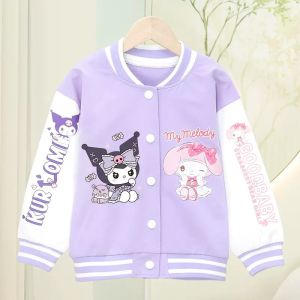 Áo khoác đồng phục bóng chày Sanrio Kuromi My Melody Quần áo trẻ em thông thường dành cho nữ Xuân Thu Trang phục học sinh Trang phục hóa trang Áo thun bé gái