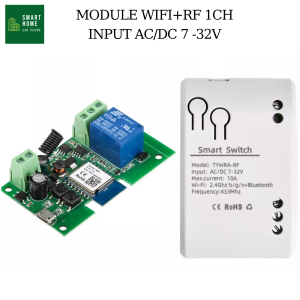 Công tắc wifi 5V 12V 24V điều khiển máy bơm bể cá đèn led qua điện thoại wifi + rf 433mHz 1 kênh