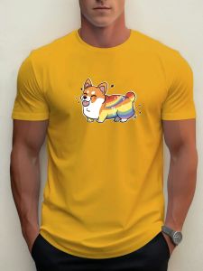 T Shirt For Mens Rainbow Corgi 100% Cotton Graphic Print Summer Round Neck Tee Casual Breathable Streetstyle Daily Cool T Shirt