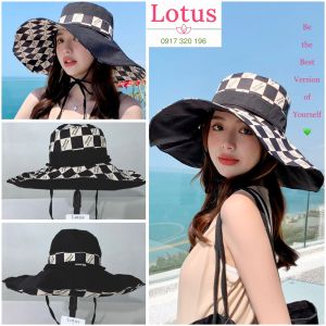 Lotus] Mũ Đội 2 Mặt hoạ tiết bàn cờ Checkered đẹp độc đáo/ Nón Vải Vành Lớn Chống Nắng/ Mũ Kẻ Sọc Caro/ Nón Nữ Gấp Gọn tiện dụng/ Mũ Đi Biển Du Lịch