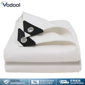 White Multipurpose Protective Tarpaulin Cover with Grommets Thick Waterproof Poly Tarp Cover for Outdoor Camping Pool Car Tent