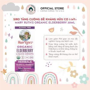 Vitamin tổng hợp hữu cơ Mary Ruths Organic Elderberry 30ml nhập Mỹ - được thiết kế ở dạng dung dịch hương vị việt quất và mâm xôi bạn dễ dàng cho bé dùng trực tiếp hoặc nhỏ vào đồ uống ưa thích của bé. Lọ dùng rất tiết kiệm từ hơn 120 ngày đến hơn 200 n