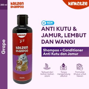 250 ml Aroma Grape Kinkatze Shampoo Kucing Anjing Kelinci ANTI FUNGAL & FLEAS untuk Jamur dan Kutu 3 in 1 Total Protection Super Wangi dan Harum | Katzen Shampoo