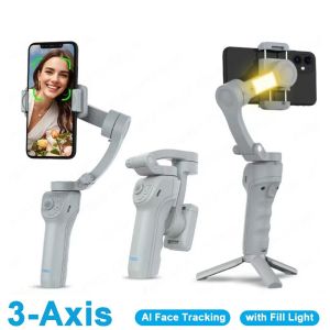 MINIFELE 262 AI Face Tracking Handheld Gimbal Stabilizer Foldable with Fill Light 3-Axis Selfie Tripod Smartphone Photography Anti Shake Gimbal for Xiaomi iPhone