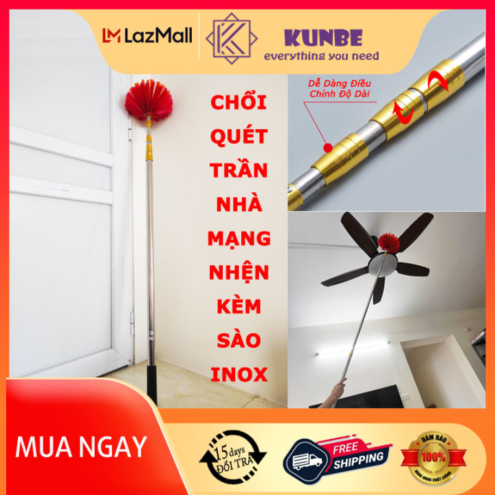 Chổi Quét Trần Nhà Mạng Nhện KUNBE Kèm Sào Inox Rút Gọn Nhiều Độ Dài 3 ...