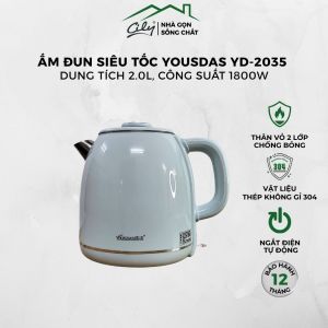 Ấm Đun Nước Siêu Tốc INOX 304 Cao Cấp 2 Lớp YD-2035 2.0L-1800W Hàng Chính Hãng YOUSDAS Bảo Hành 1 Năm