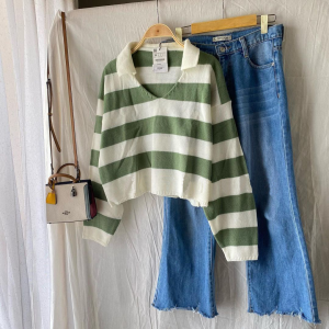 valencia strip sweater rajut wanita blaster oversize lengan panjang terbaru korean style