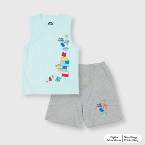 Bộ ba lỗ cho bé trai Bigfox Miss Meow size đại vải cotton xuất Hàn kiểu sát nách in Lego cỡ 37911 tuổi 30kg 40kg 1930