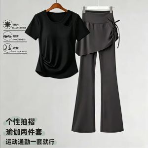2026 Hot Sale [ Shipped from China ] Plus Size Fat mm Womens Sports Suit 2026 New yoga wear for running and training with short sleeves T T-shirt and fitness wear with a high-end feel B3