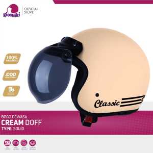 Helm Bogo Dewasa Retro Klasik SNI Full Leher Pria Wanita Warna Cream Kaca Cembung